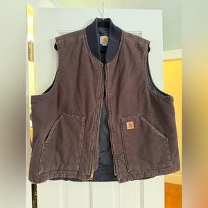 Vintage Carhartt Men Work Vest Duck Canvas Quilt Lining VO2 DKB Brown XL